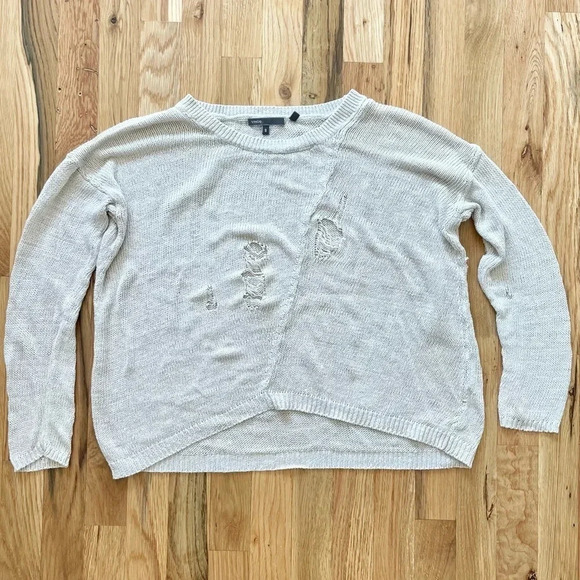 Vince 100% Linen Distressed Beige Sweater Size S - Picture 1 of 3